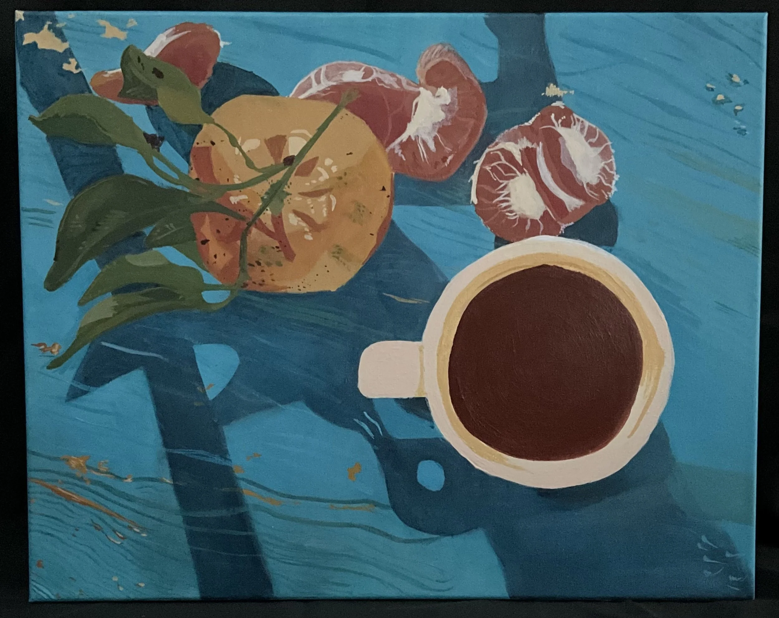 “Oranges and coffee” 
Medium: Acrylic paint
Winter 2025