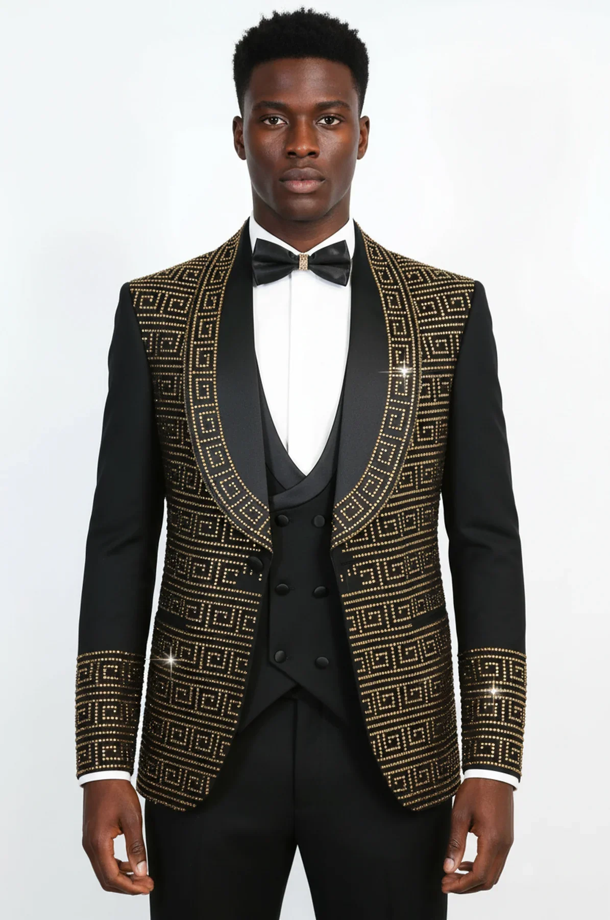 Men's Black and Gold Embellished Tuxedo