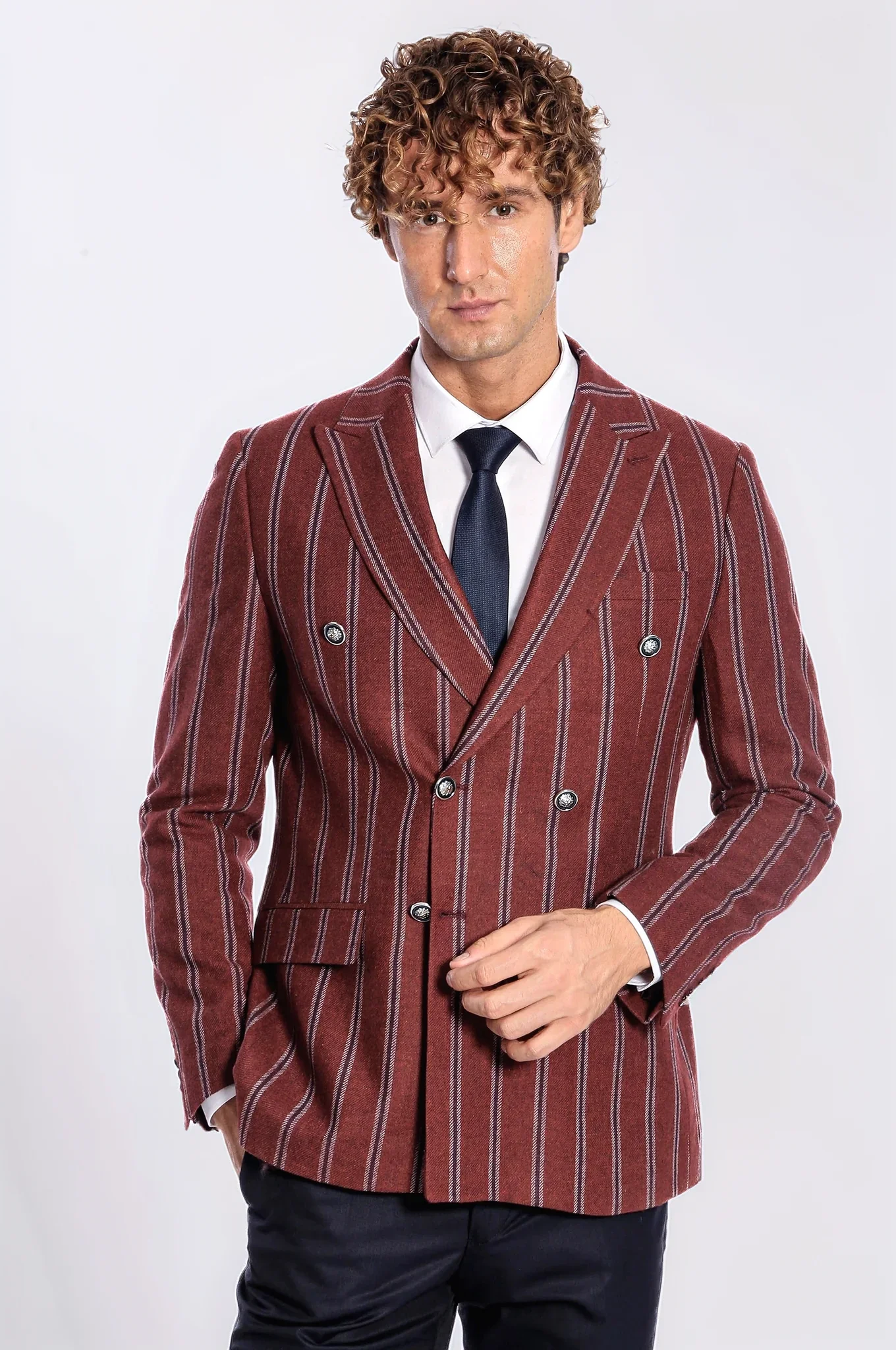 Men's Double-Breasted Striped Blazer