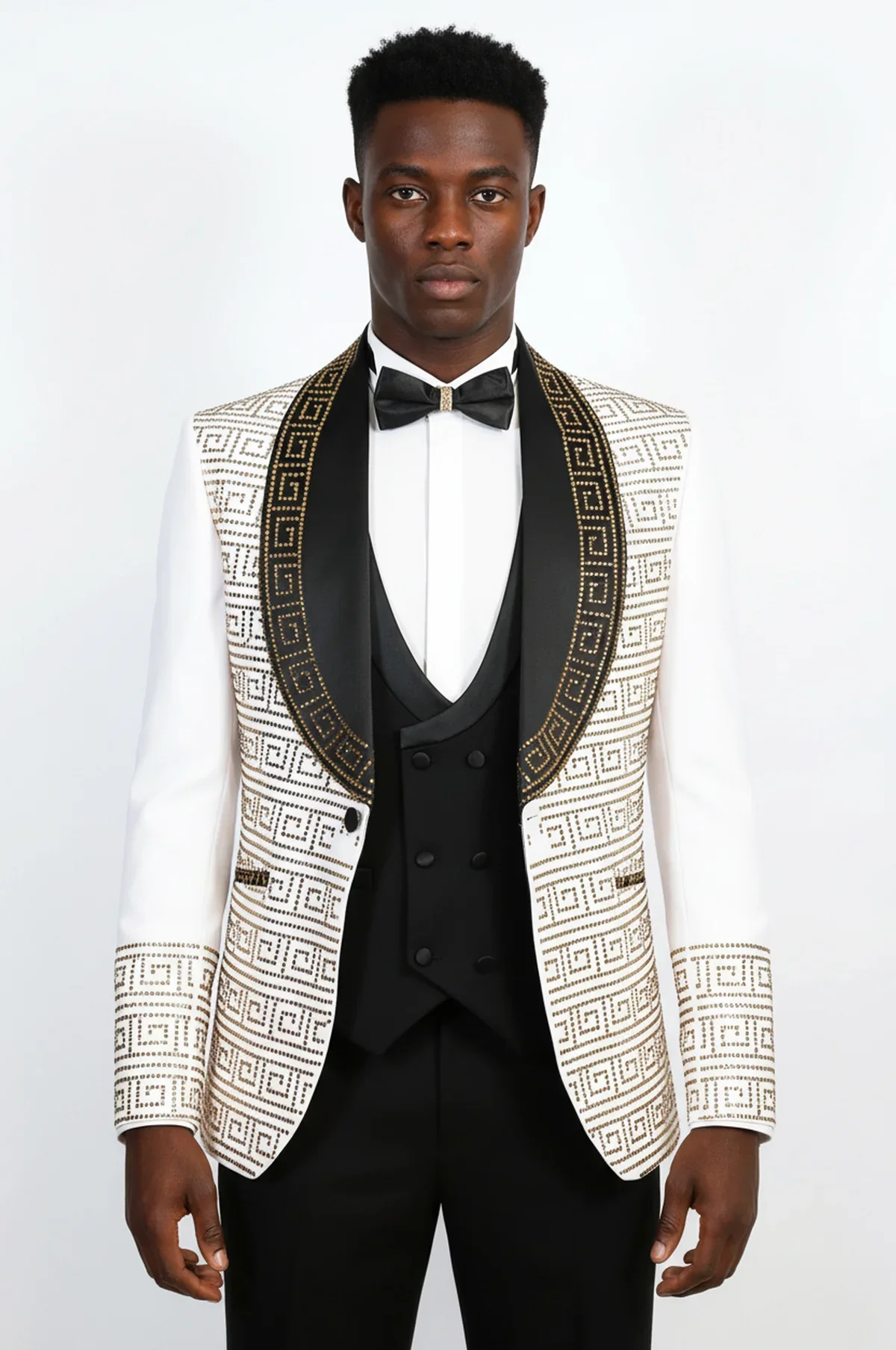 Men's White and Gold Embellished Tuxedo