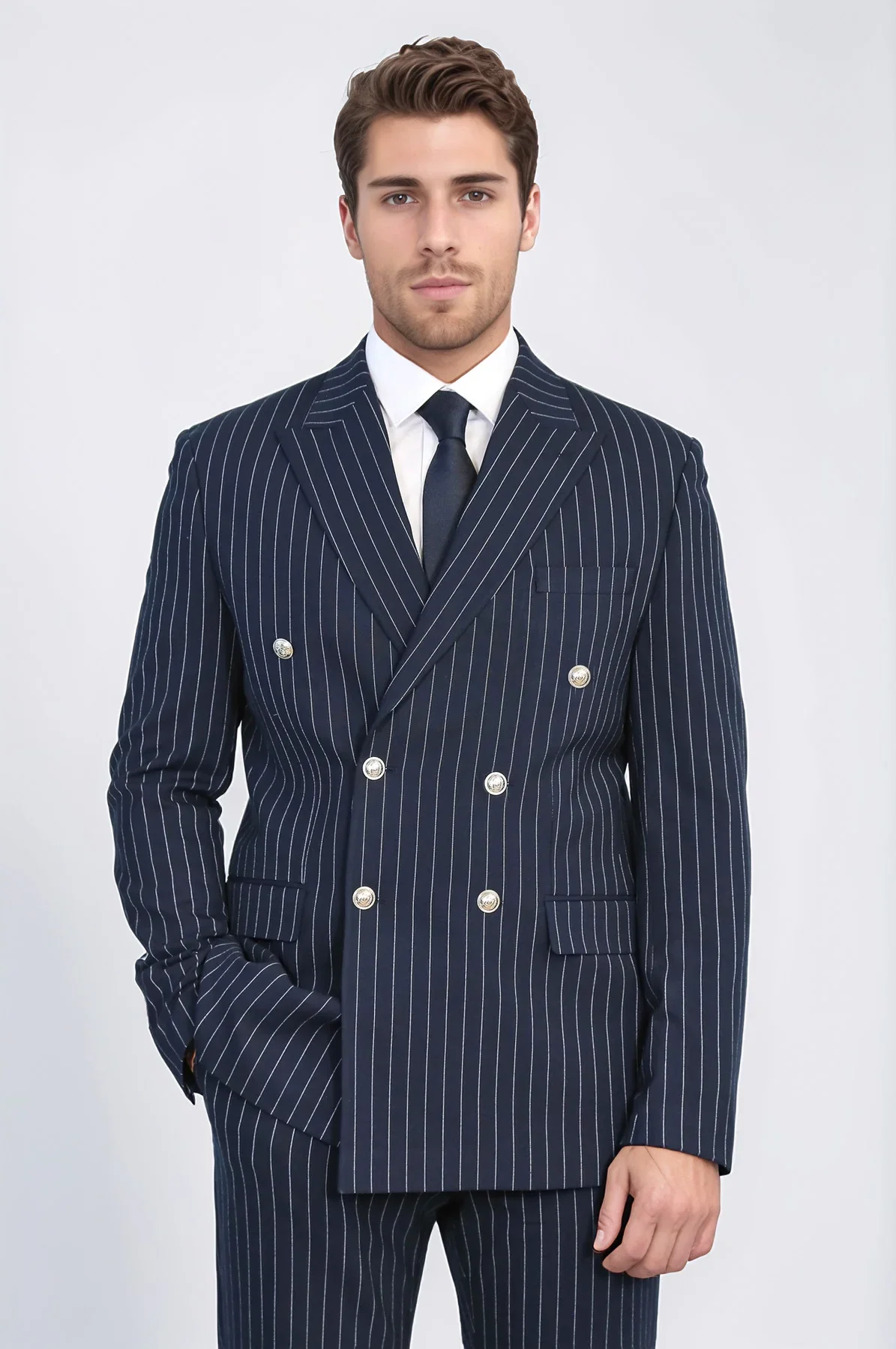 Men's Navy Pinstripe Double-Breasted Suit