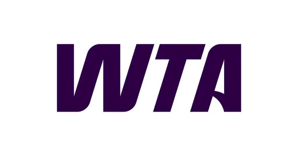 Close-up of the WTA logo in dark purple on a white background.