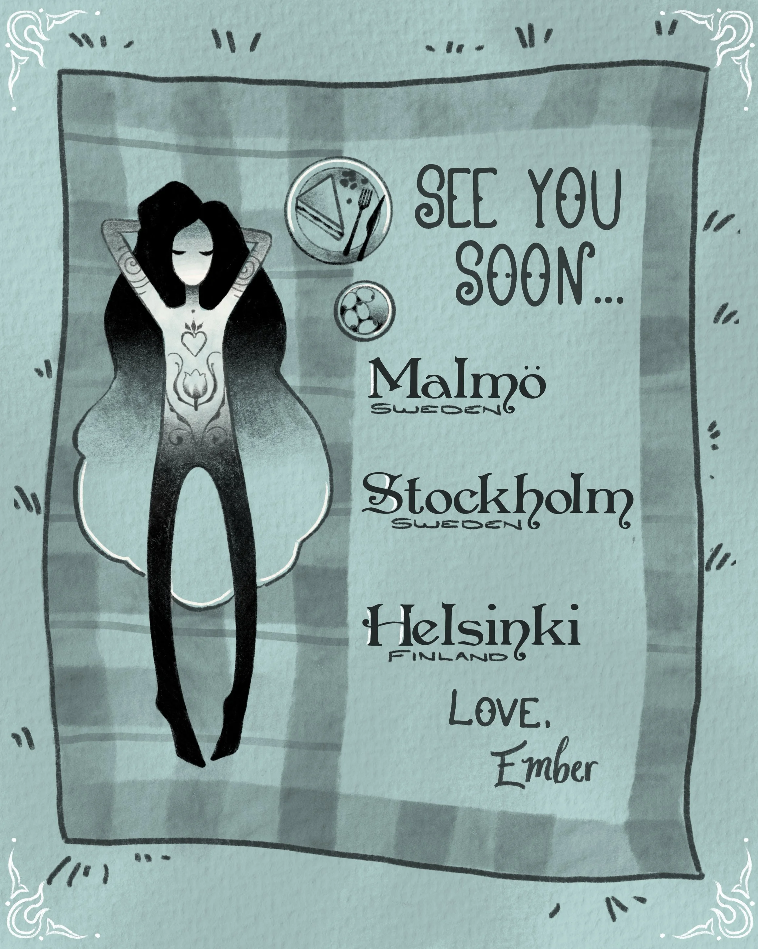 I am stoked to announce that I will be tattooing in Europe this November! 🧺

I am now booking for these dates;

🪲 Malm&ouml; 13-15 November 
🌷 Stockholm 19-22 November
🕯️ Helsinki 25-28 November 

Open for flash and customs, please enquire via dm