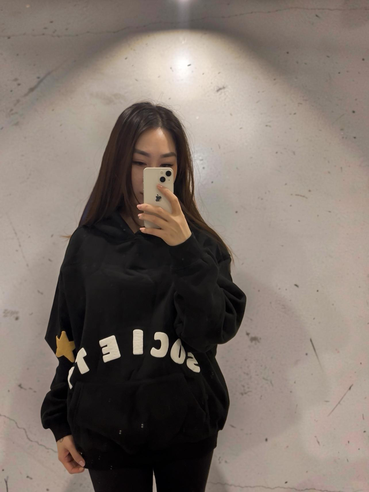 The Society Black Hoodie front mirror view - SOCIETY arc logo