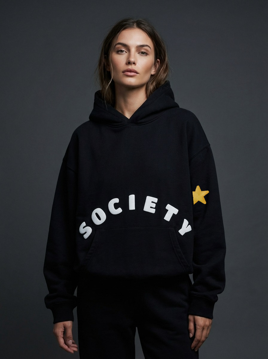 Archive 001 — After Hours. Campaign portrait in the black Society hoodie.