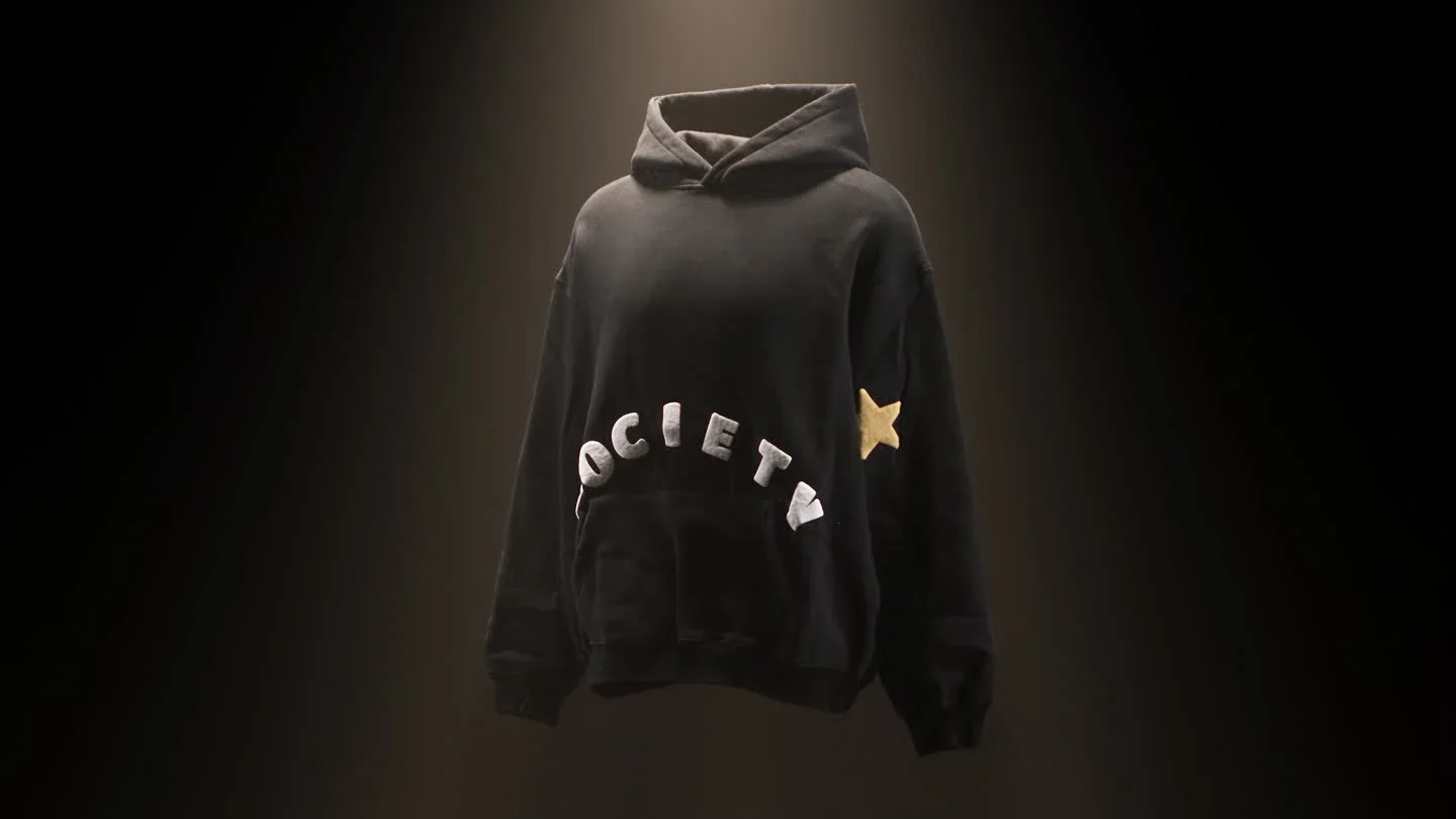 The Society hoodie in black, approved object study.