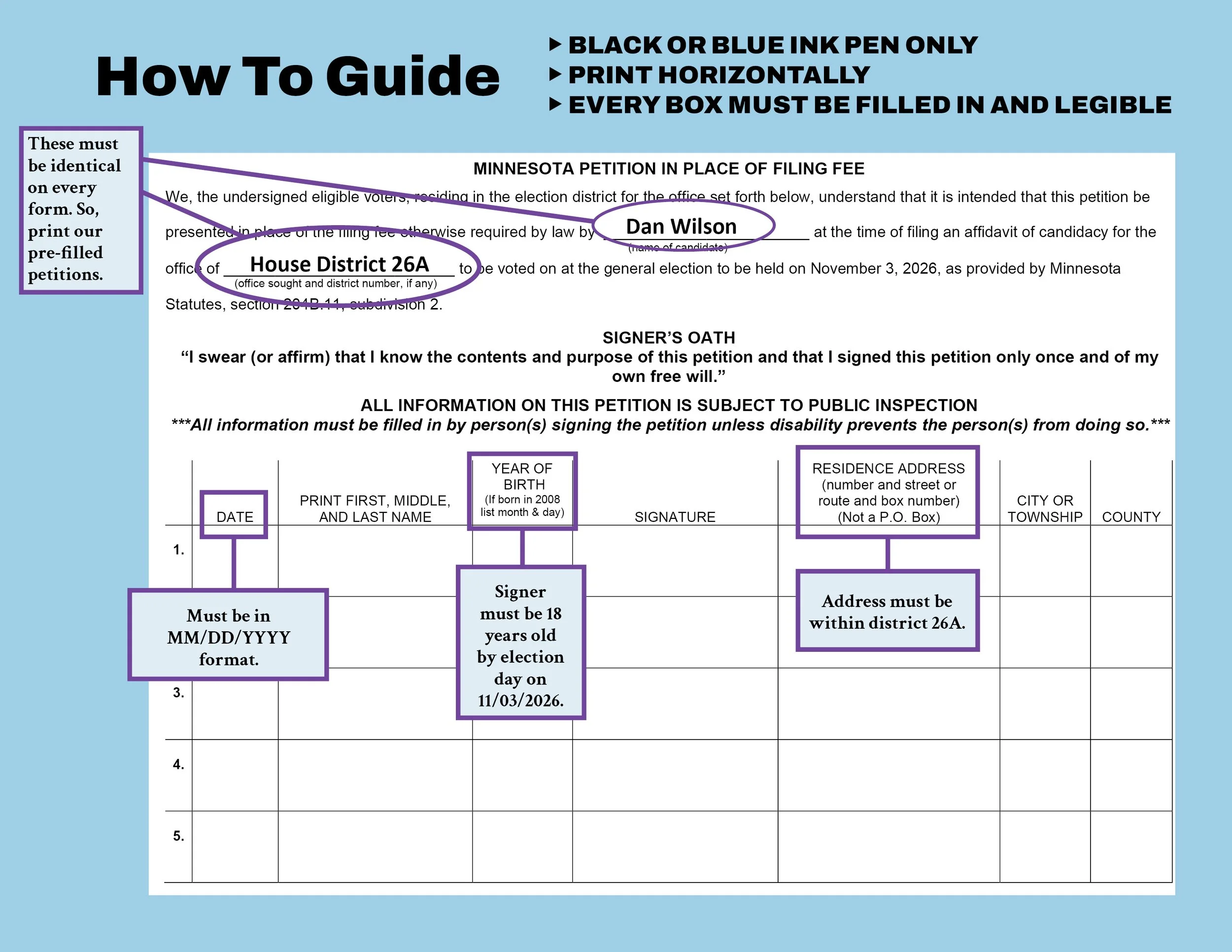 An instructional how to guide for the ballot petition.