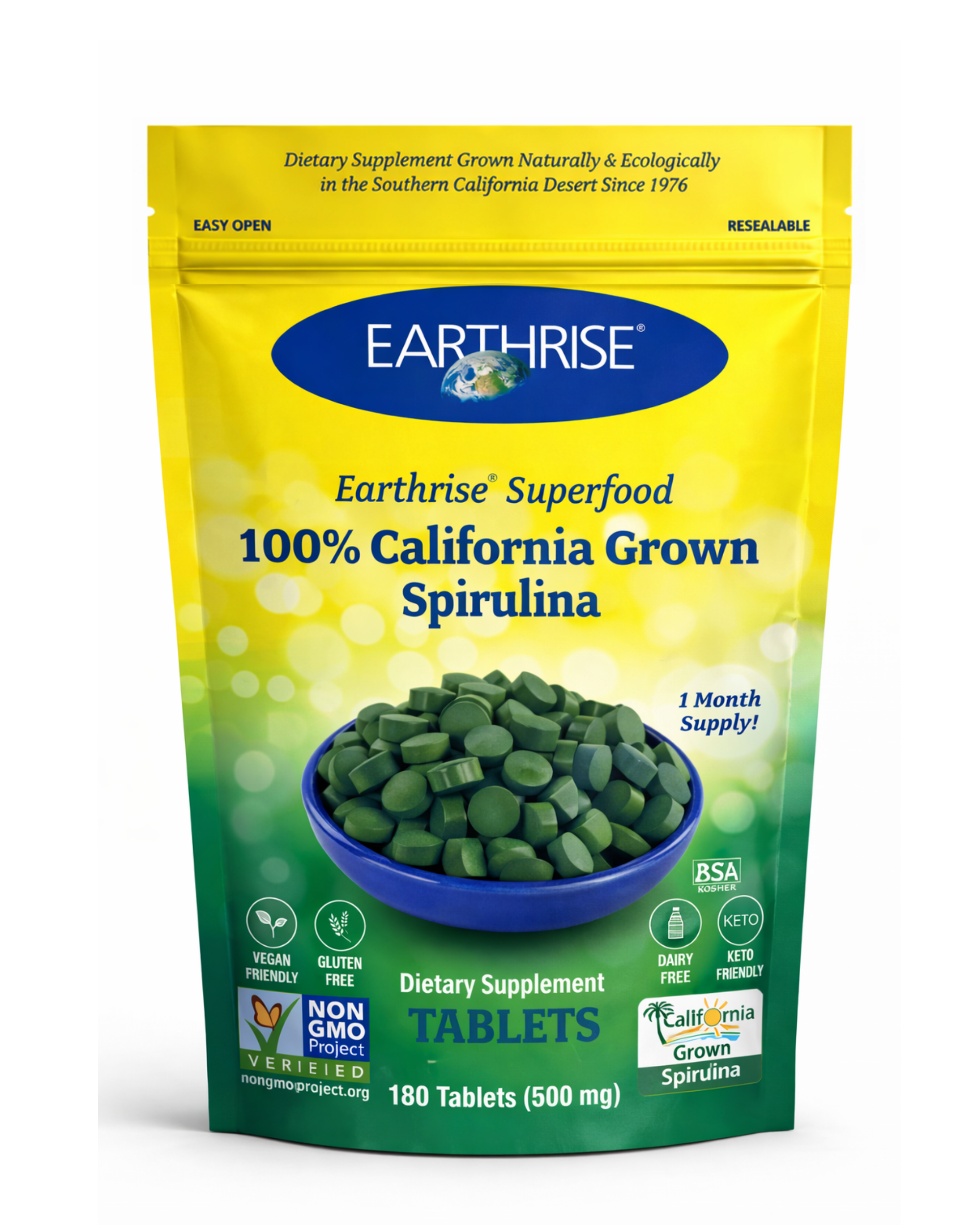 100% California Grown Spirulina Tablets  - 180 Count