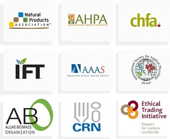 A grid of nine logos from various organizations related to natural products, herbal medicine, and sustainable practices.