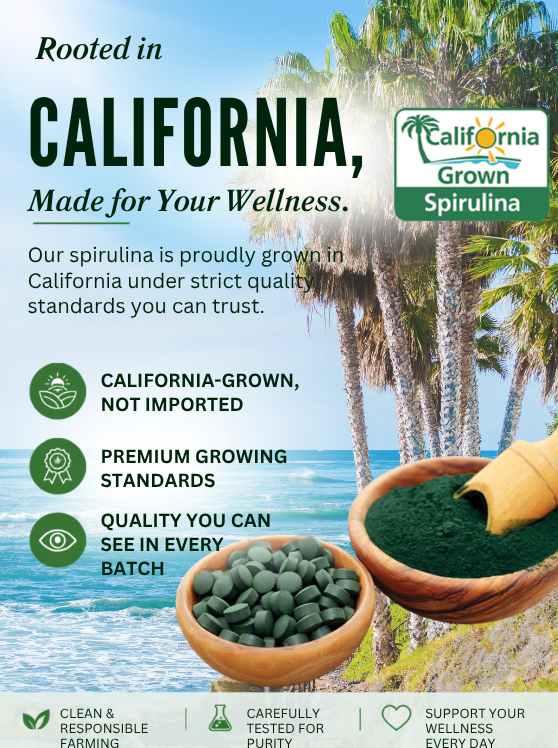 Earthrise California-grown spirulina with premium growing standards and quality assurance.