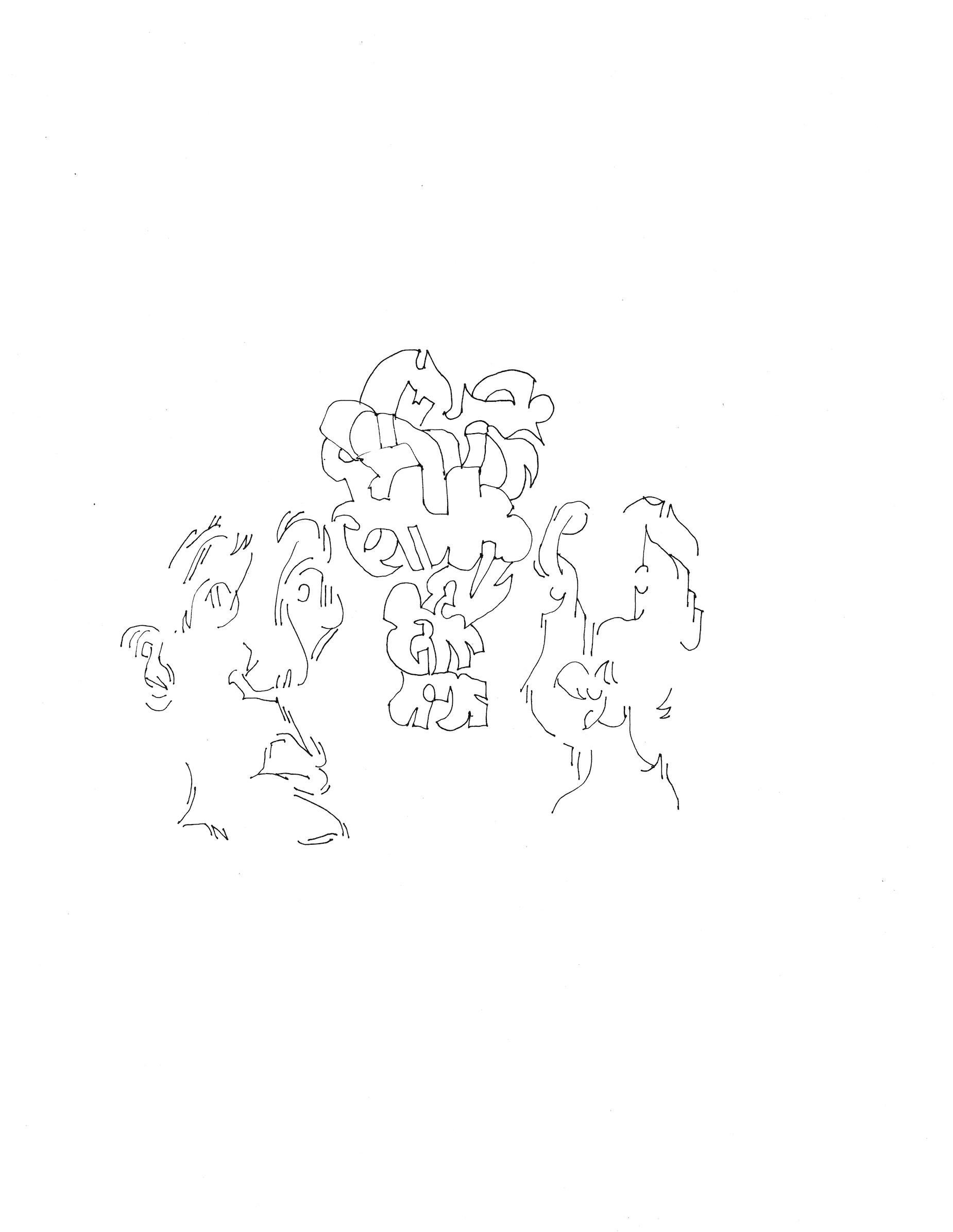 Facing 2 | Pen on paper | 11 x 8.5 inches 27.9 x 21.5 cm