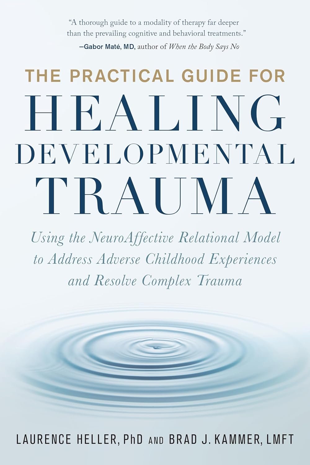 Book cover titled 'The Practical Guide for Healing Developmental Trauma' with a water ripple graphic at the bottom.