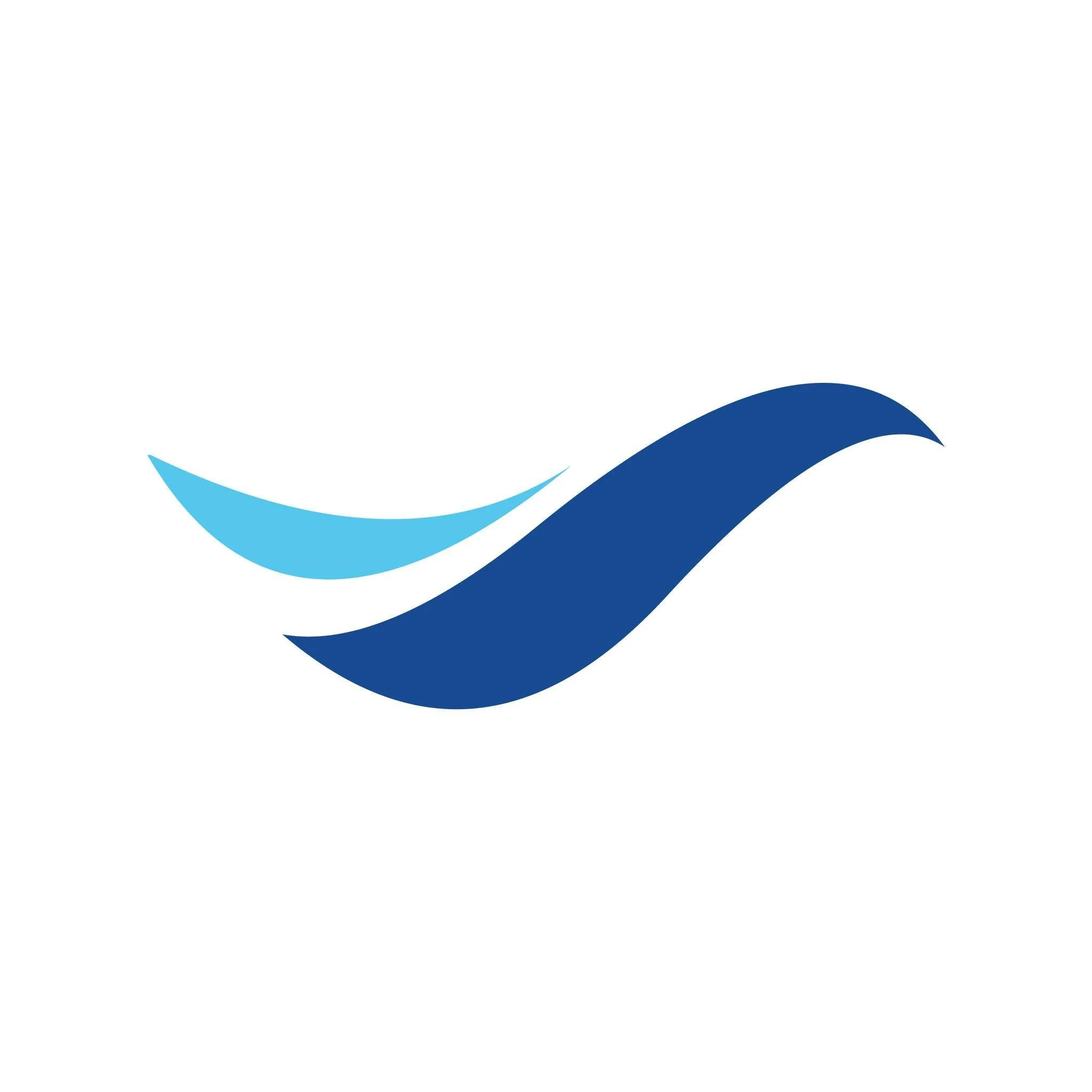 Logo hình sóng cách điệu với hai hình cong màu xanh nhạt và xanh đậm.