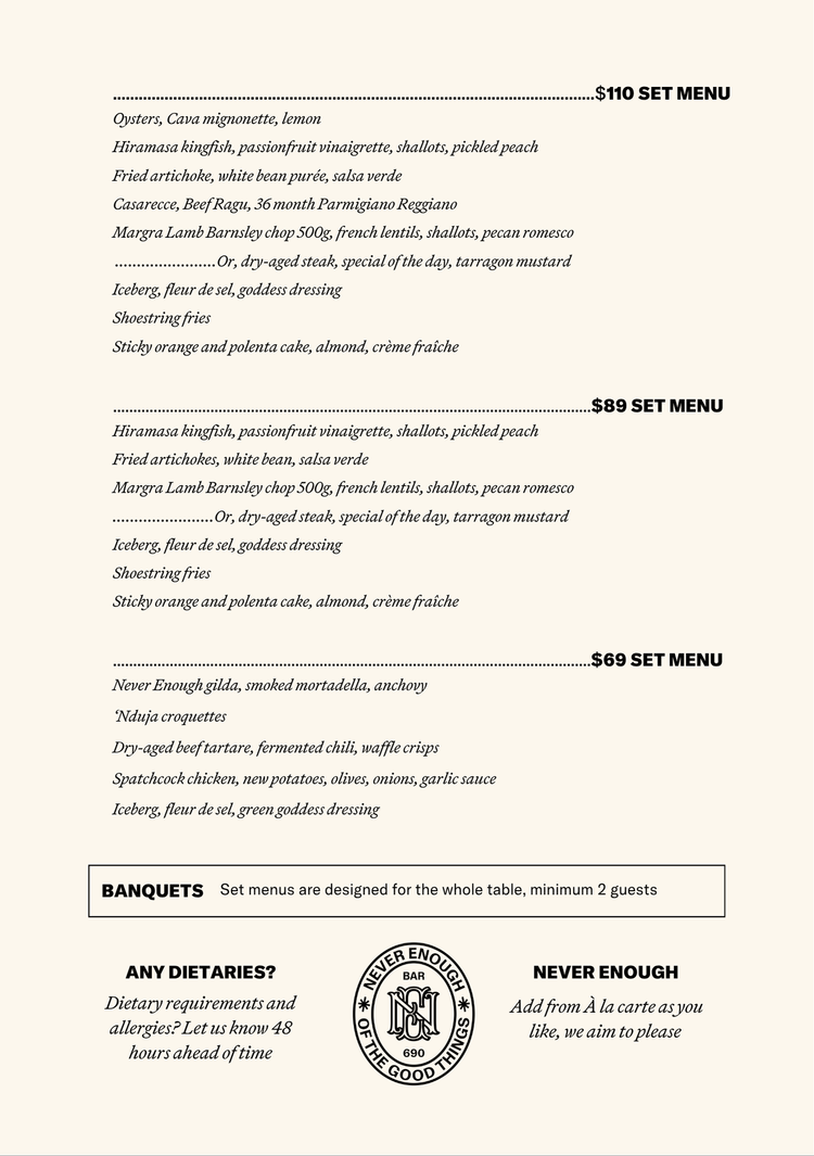 Menu — NEVER ENOUGH