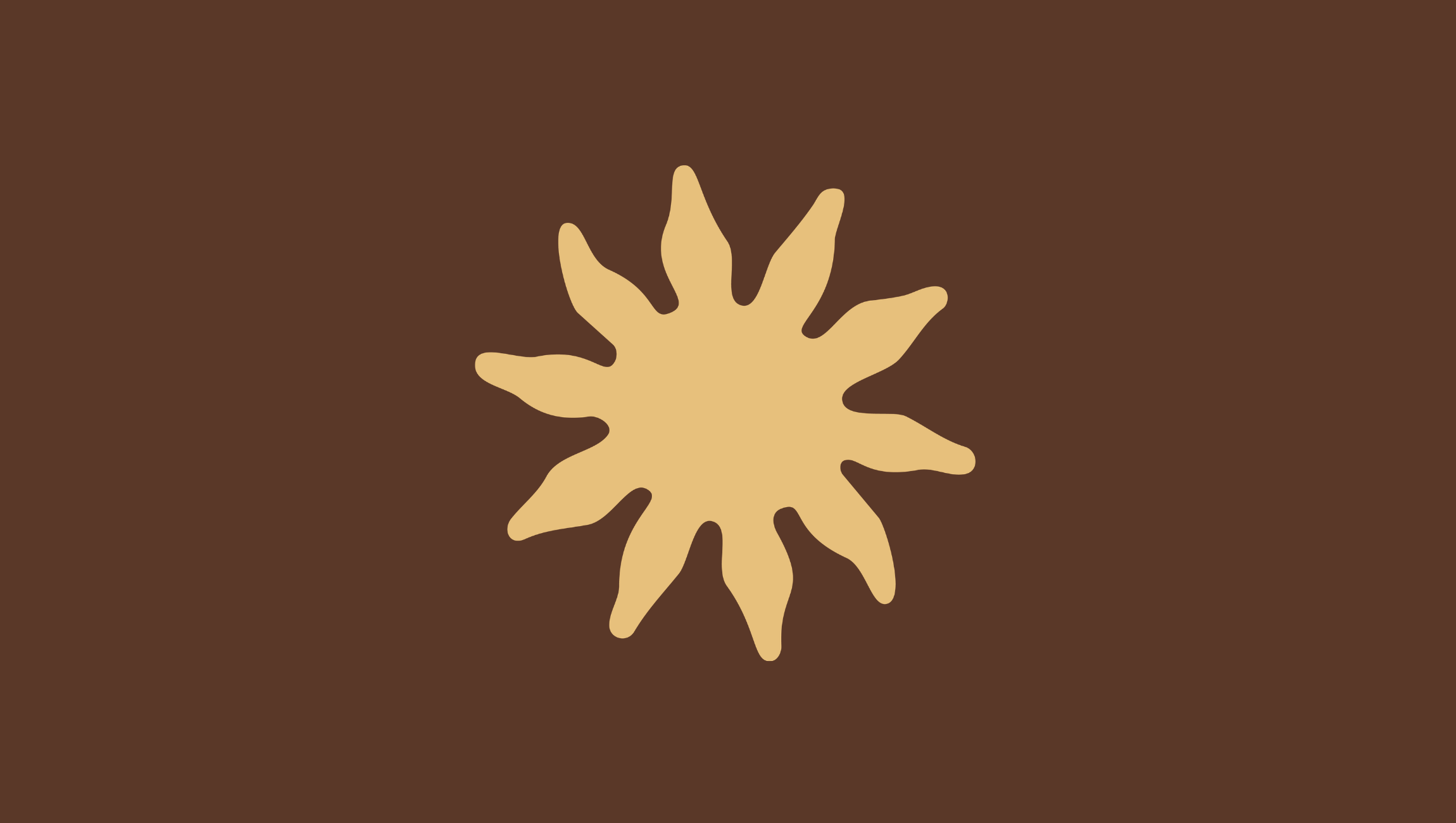 Immagine minimalista di una forma che ricorda una stella o un fiore, di colore beige su sfondo marrone.