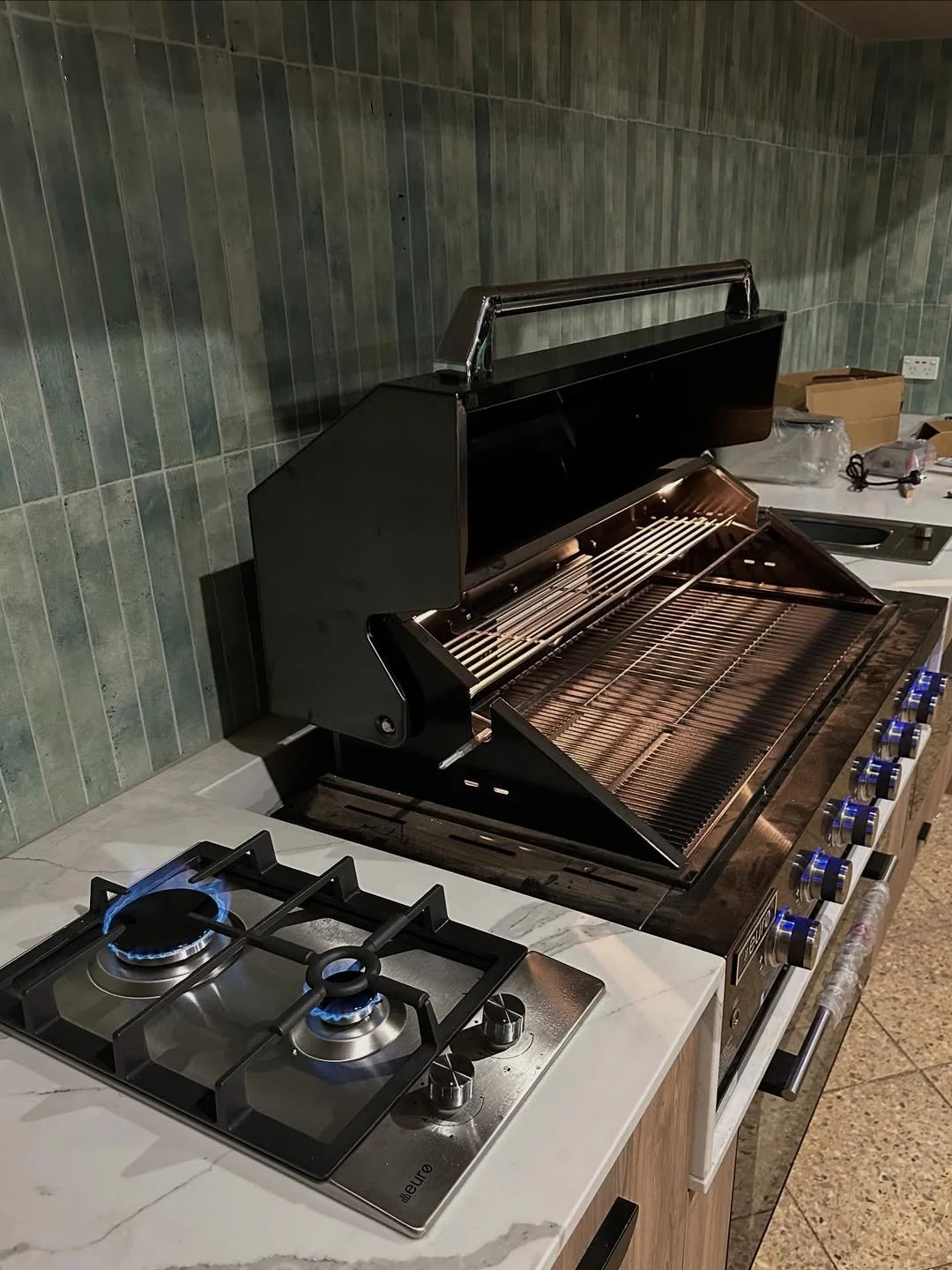 Alfresco outdoor kitchen gas fitting and plumbing installation for a premium built-in BBQ area.