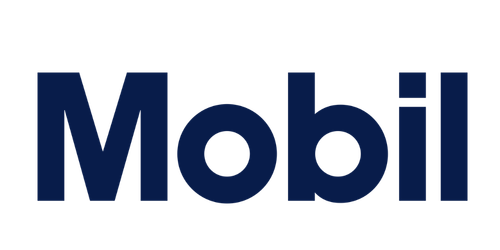 Close-up of the Mobil logo in dark blue on a white background.