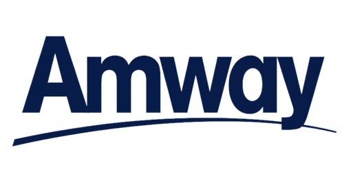 Amway logo with the brand name in dark blue letters and a curved line underneath.
