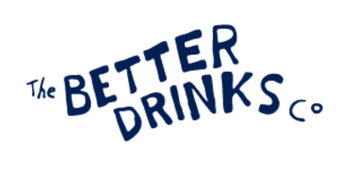Logo for The Better Drinks Co in blue text on a black background