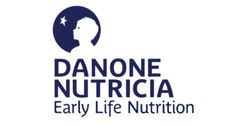 Logo of Danone Nutricia with a silhouette of a baby and a moon in the background, and text that reads 'Danone Nutricia Early Life Nutrition'.