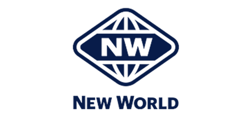 New World logo with a globe and the text 'NW' in the center and 'New World' underneath.