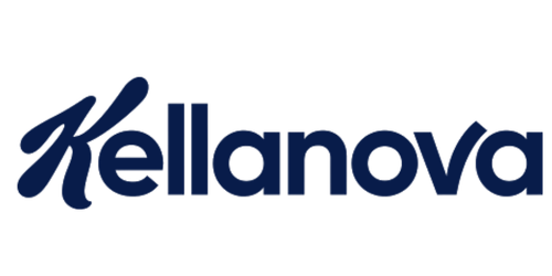 Kellanova logo in dark blue text on a black background.