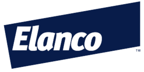 Elanco logo with a blue background and black text.