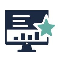 Computer monitor displaying a report or analytics with a star icon