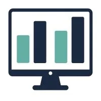 Computer monitor displaying a bar graph with four vertical bars of varying heights.