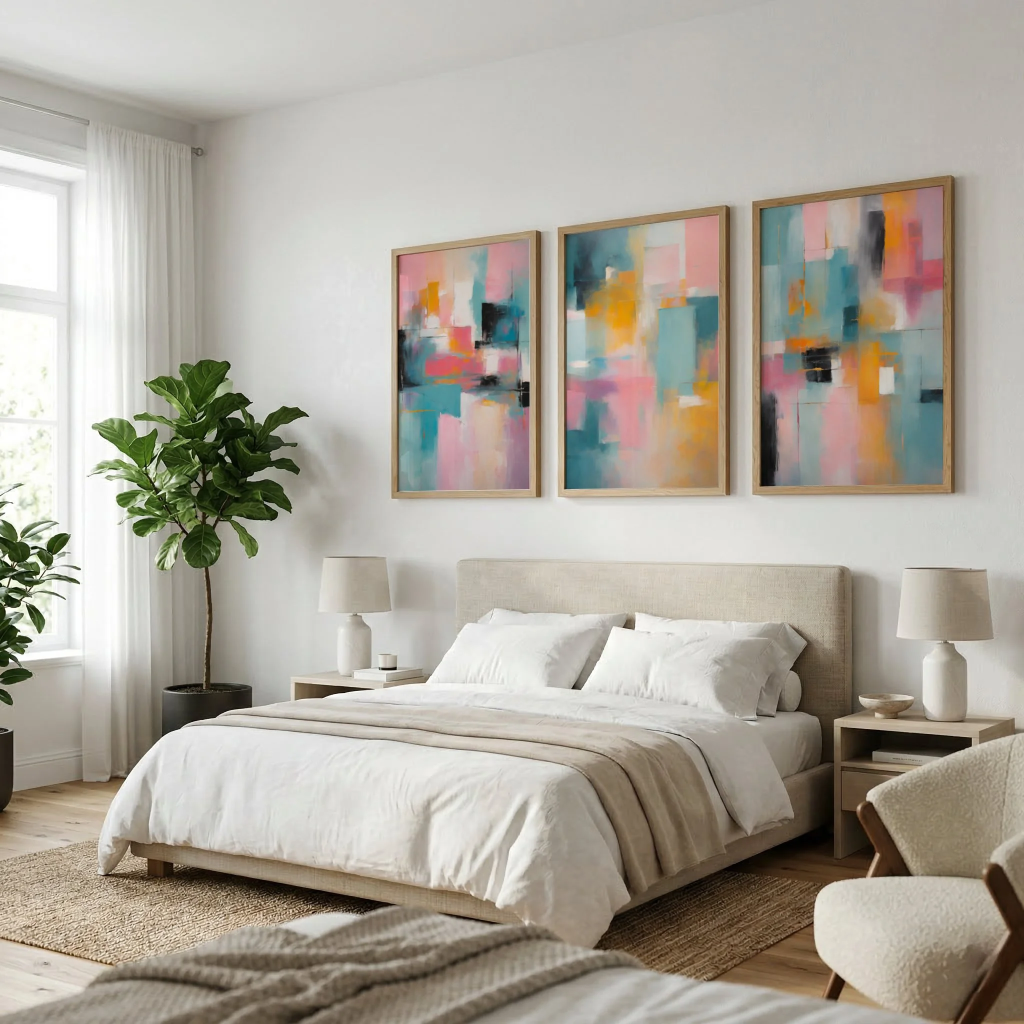 How to Style Pastel Abstract Wall Art in a Modern Bedroom