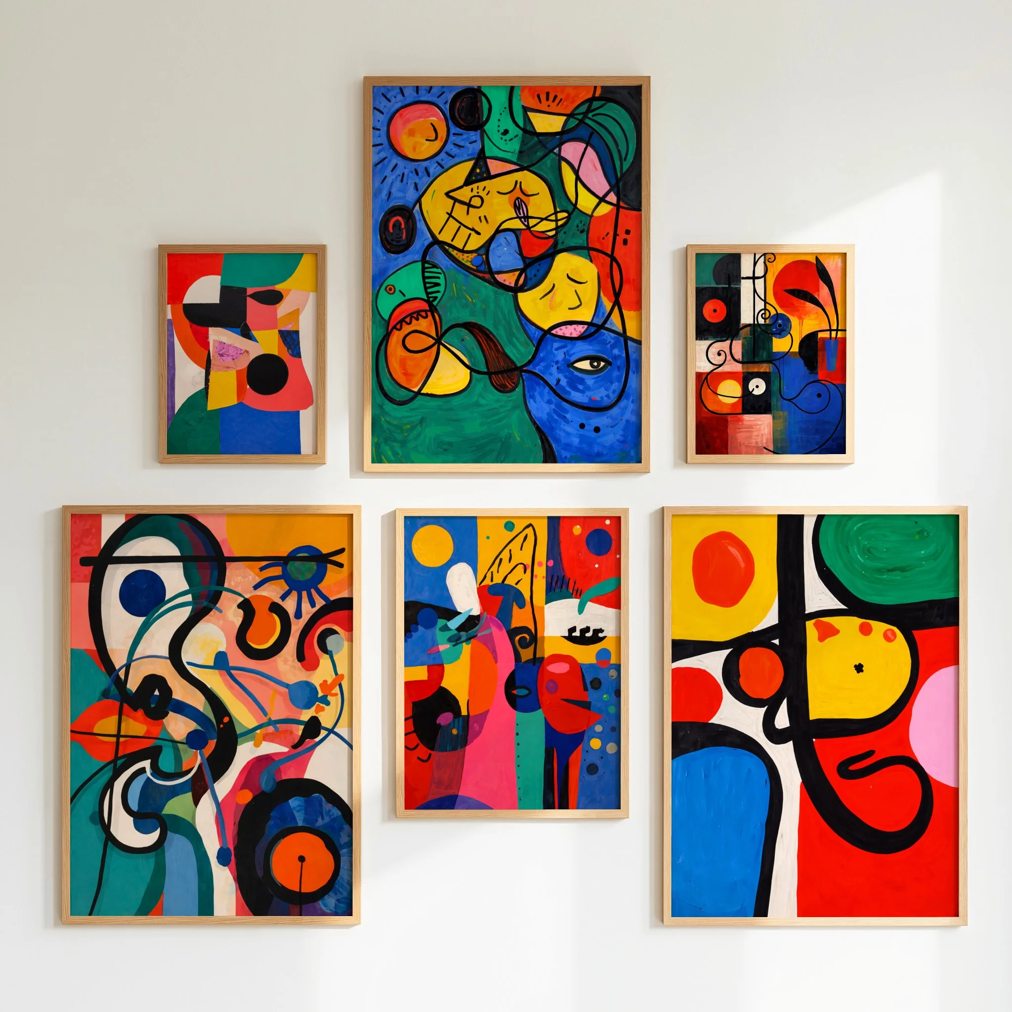 Matisse inspired printable wall art gallery wall with abstract face prints and bold colorful compositions