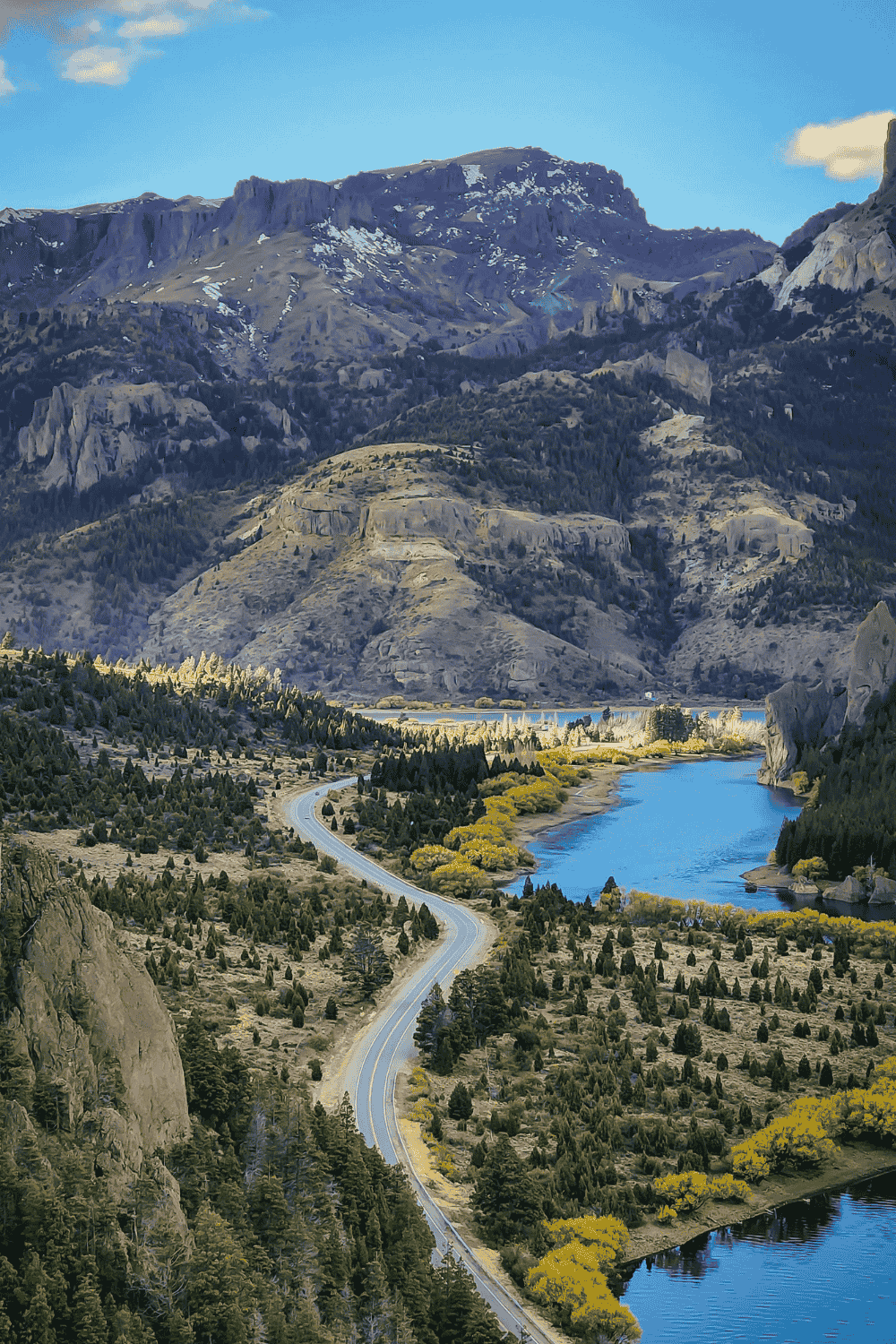 Patagonia scenic road through mountains and lake landscape in South America wilderness