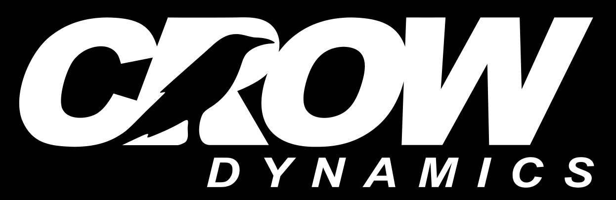 The logo of CROWN DYNAMICS featuring bold, stylized white text on a black background, with a lightning bolt through the letter 'O' in 'CROWN'.