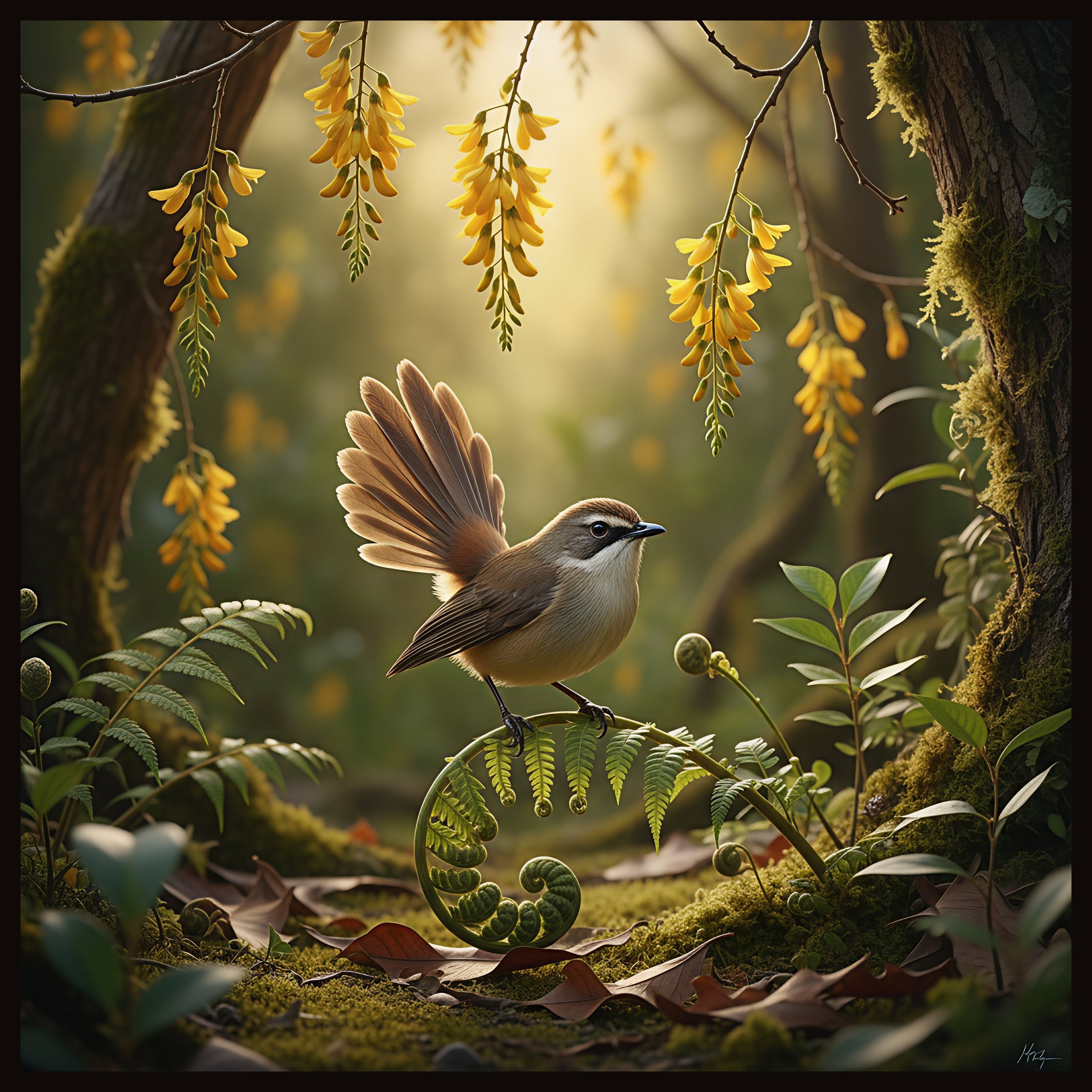 Fantail in Golden Light – Framed Tile