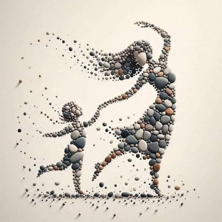 Pebble Dance – Mother & Child (Framed Tile Art)