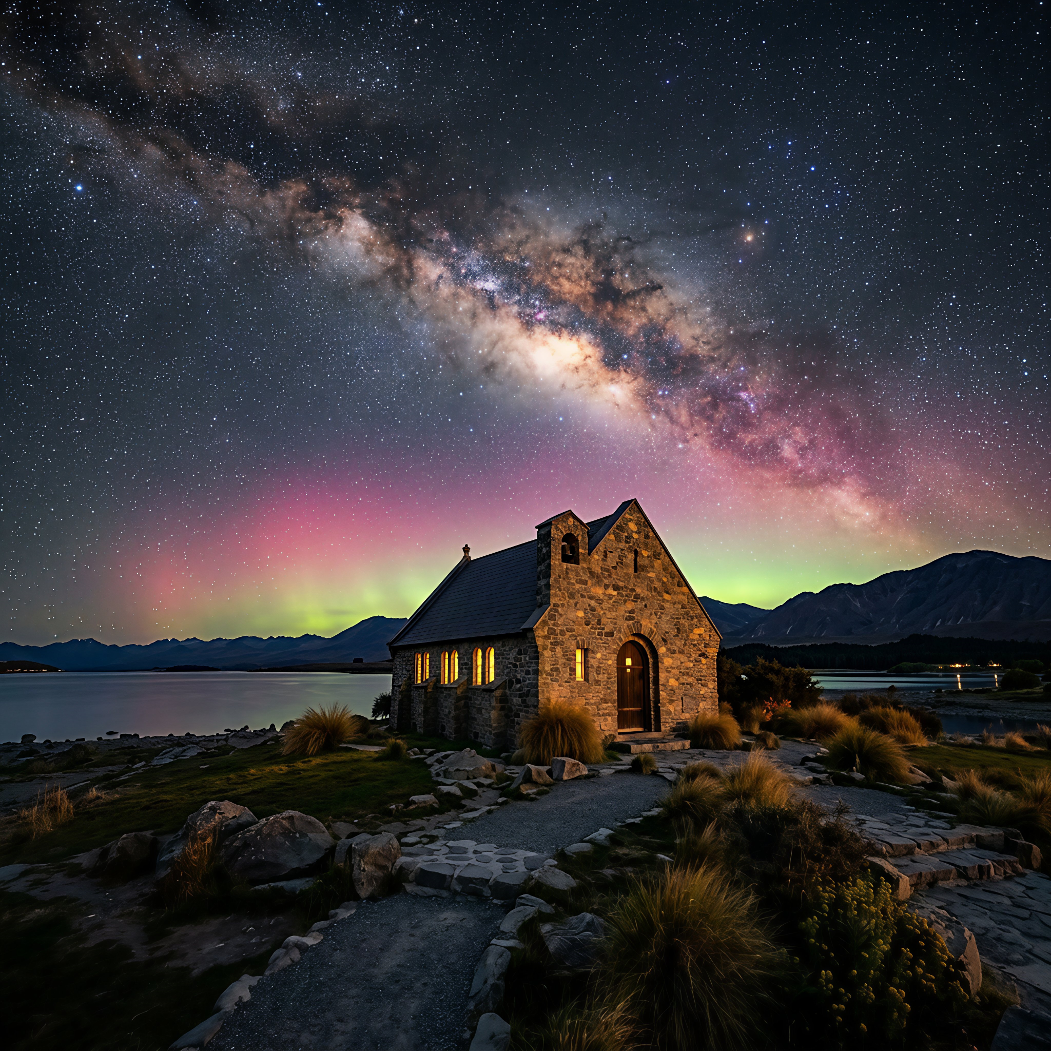 Aurora Over Lake Tekapo – Framed Tile