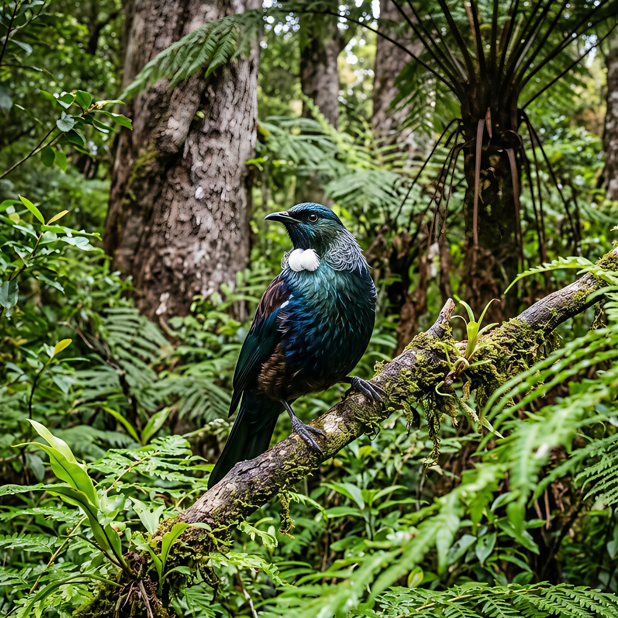 Tūī in the Forest – Native Bush Serenity (Framed Tile Art)