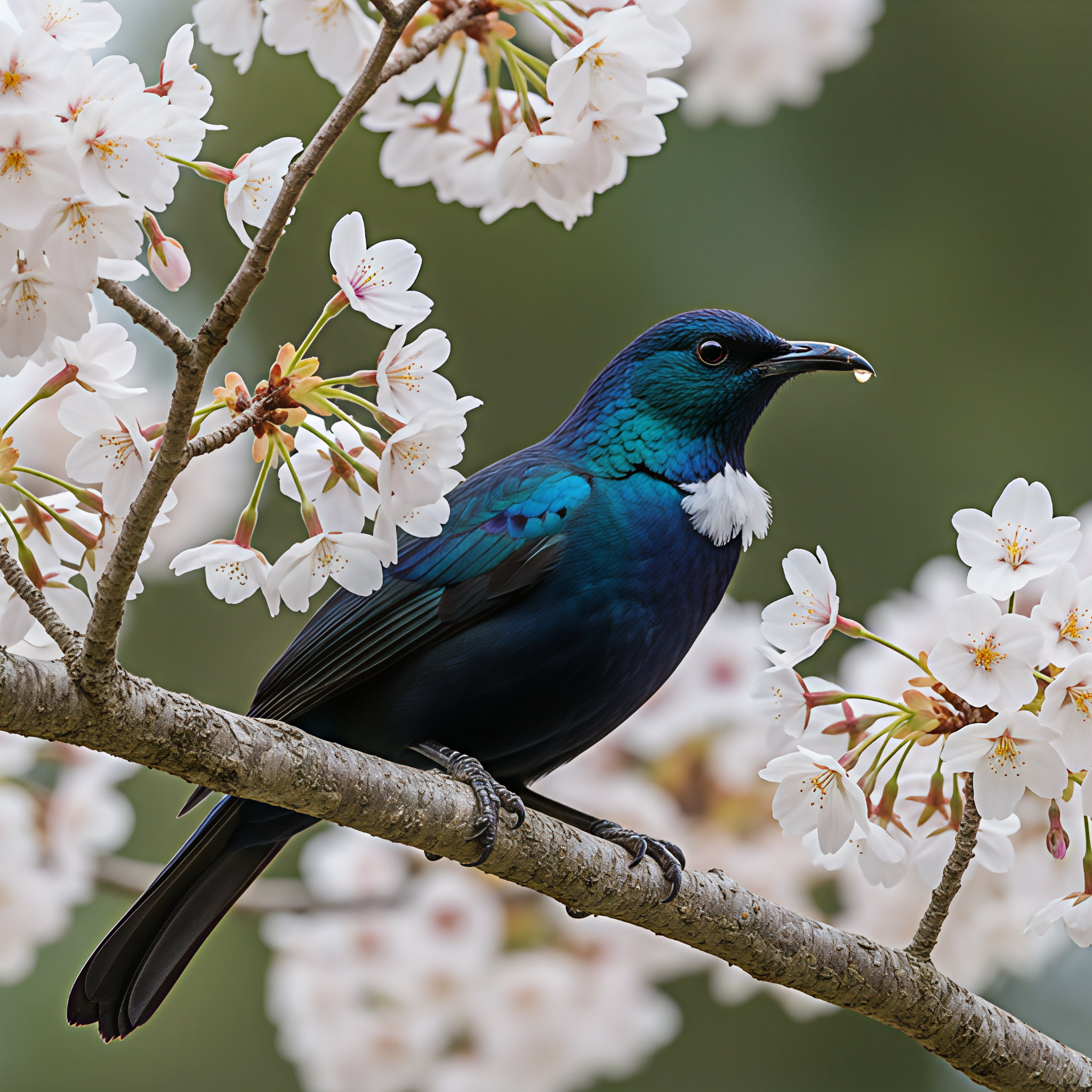 Tūī in Blossom – Native Grace (Framed Tile Art)