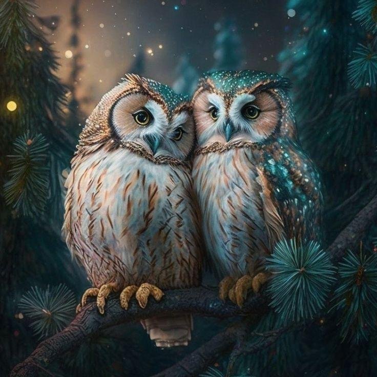Twilight Companions – Owls in the Forest (Framed Tile Art)