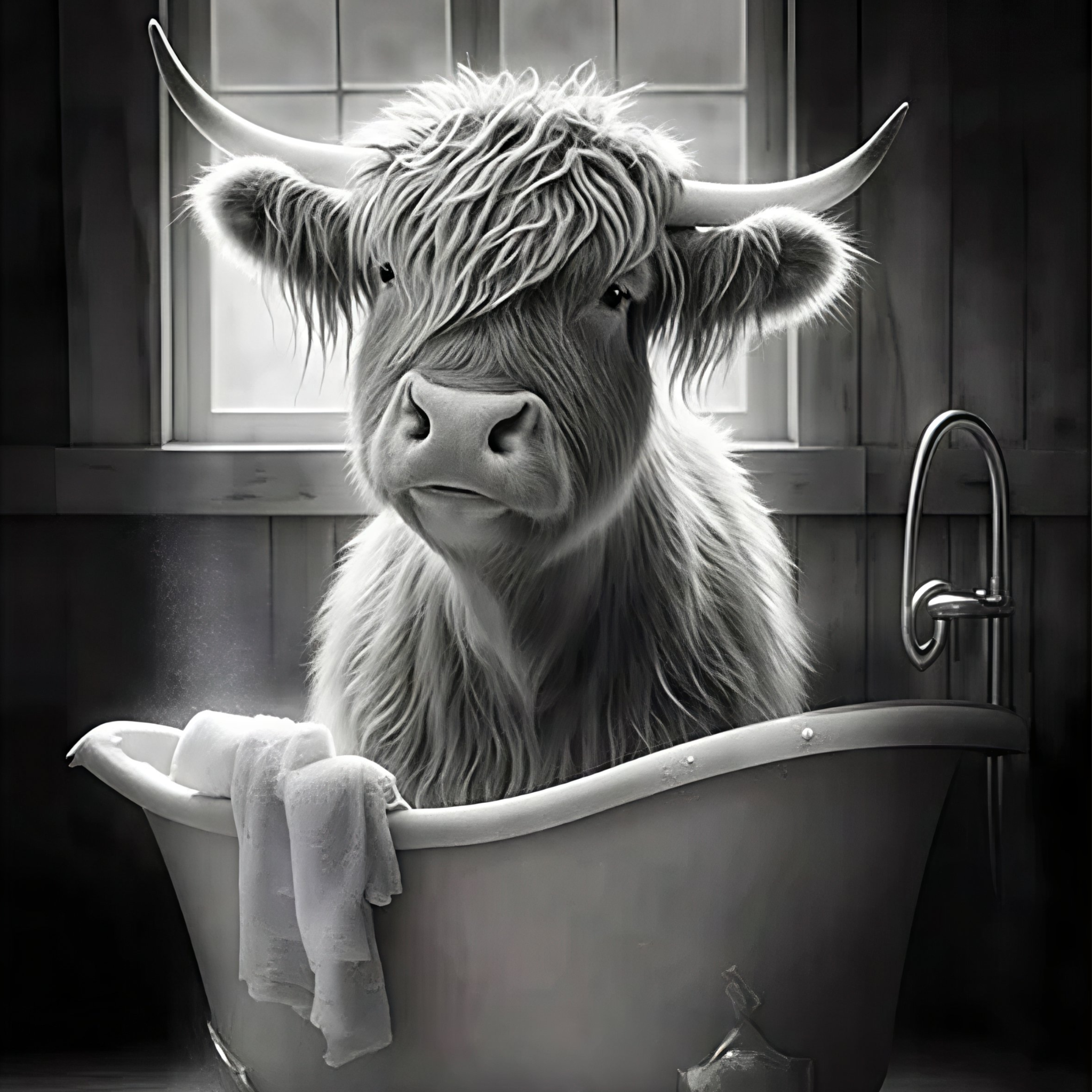 Bath Time Highland (Framed Tile Art)