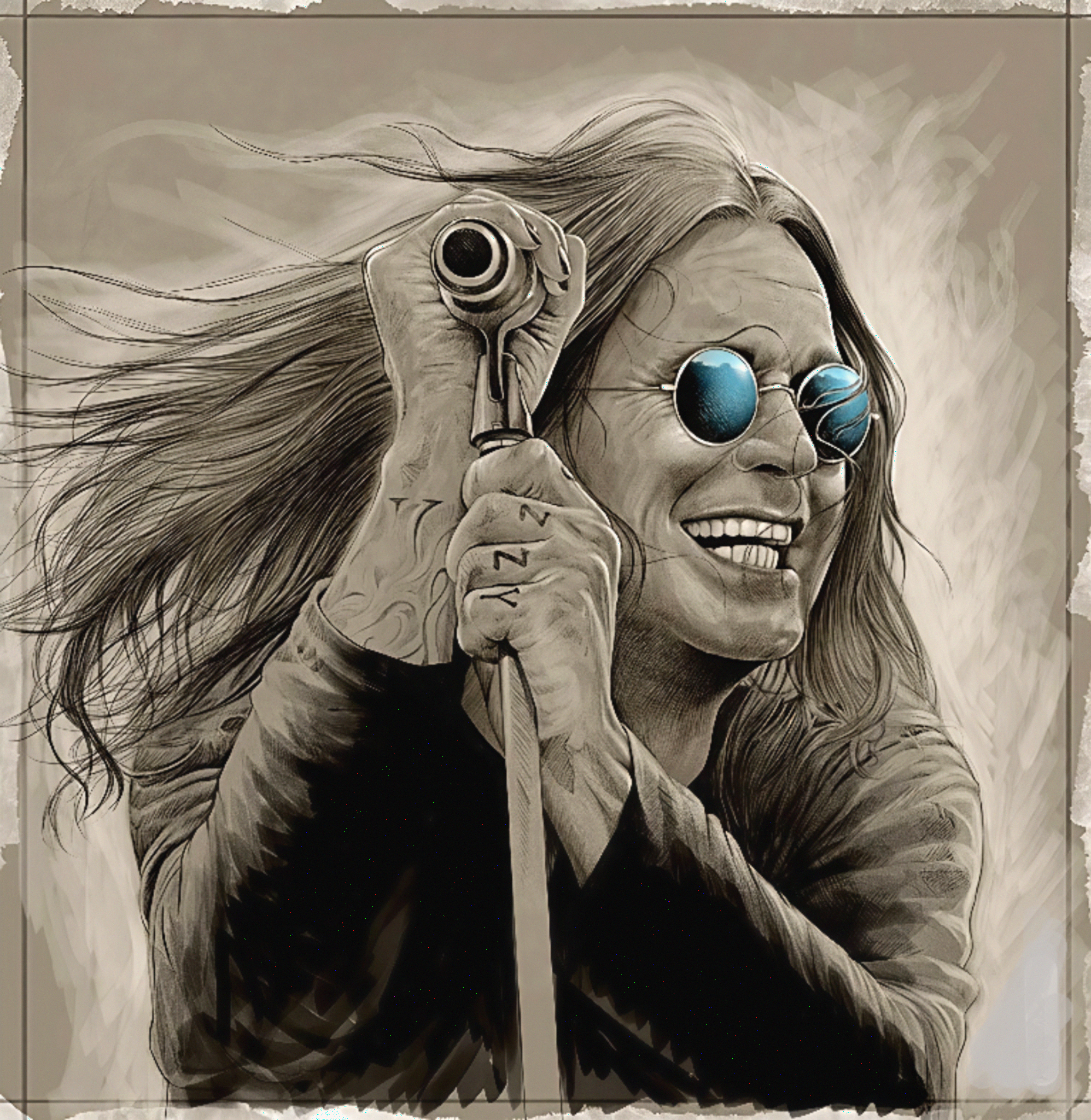 Ozzy – Rock Legend Portrait (Slate Mounted Tile)