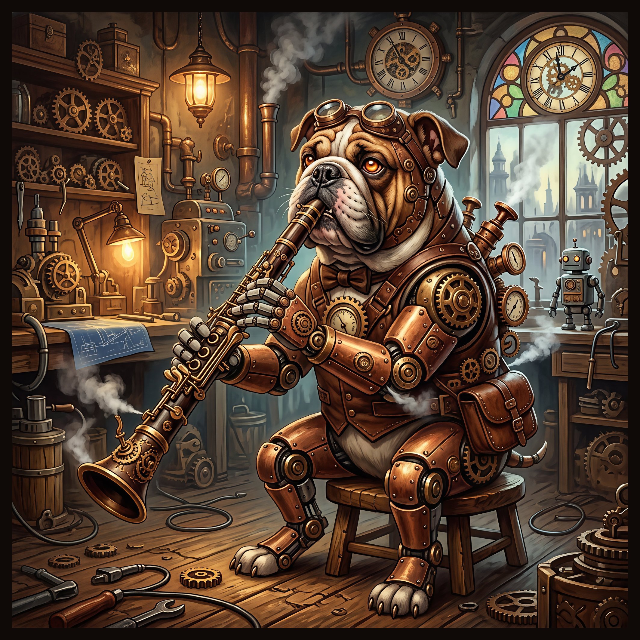 Steampunk Bulldog – Framed Tile