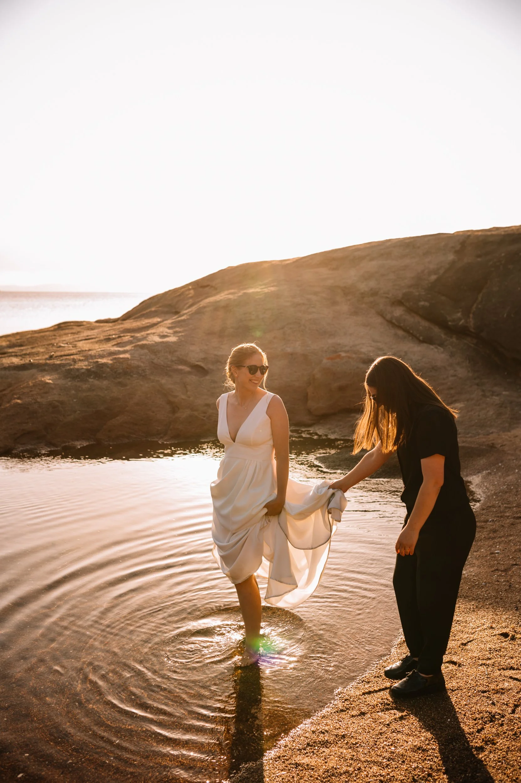 Lesbian couple at Honeymoon Bay, Tasmania