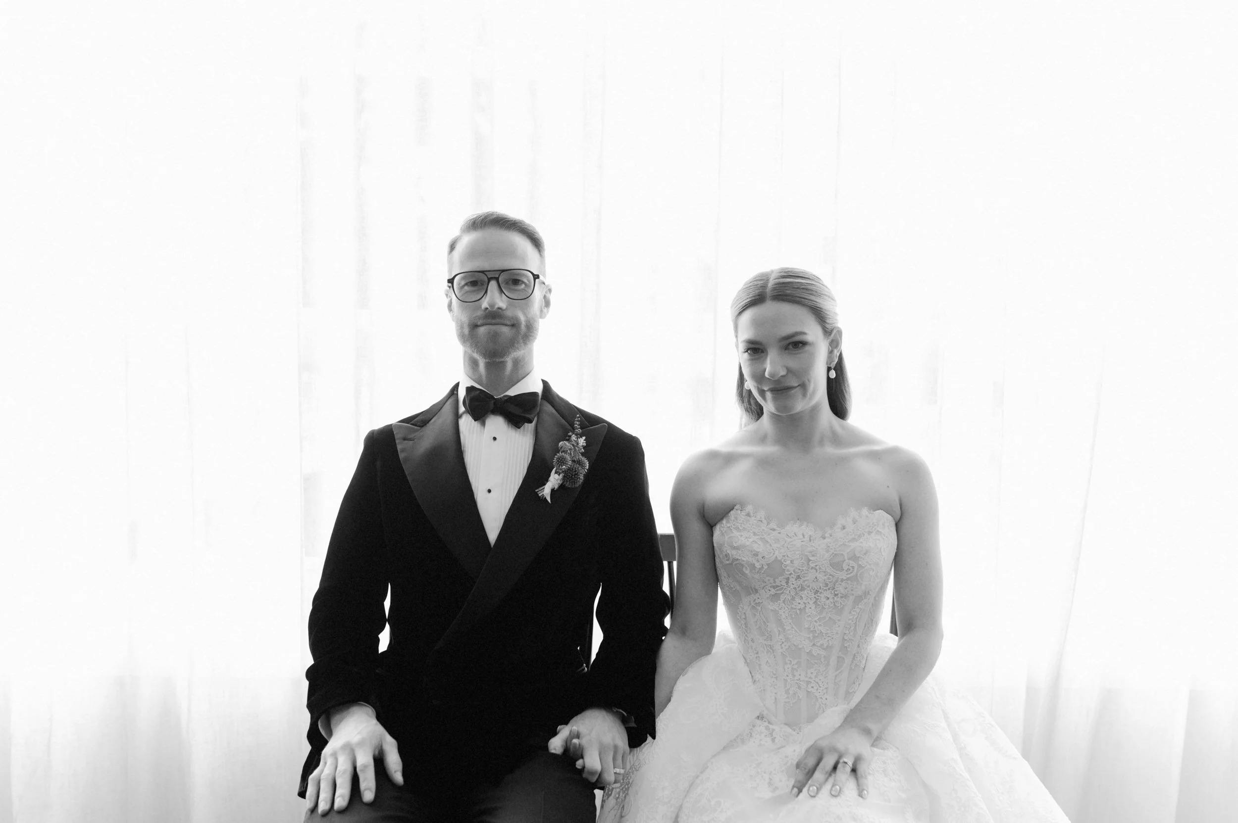 A black and white photo of a bride and groom at the Agrarian Kitchen, Tasmania