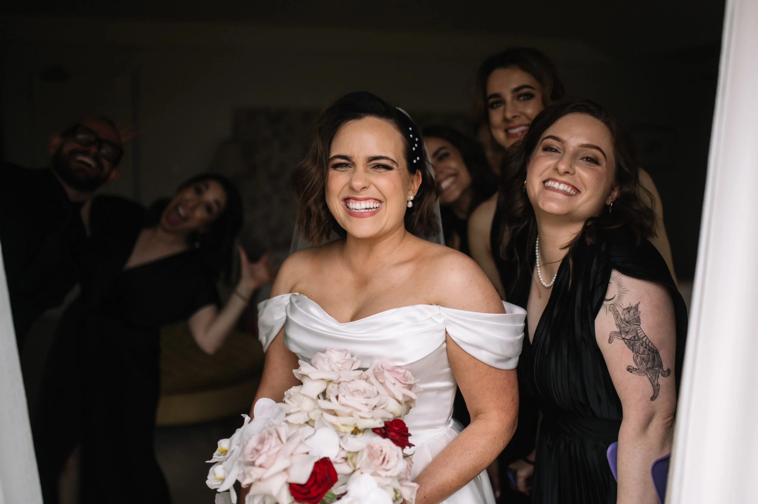 Smiling bride at Villa Howden, Tasmania