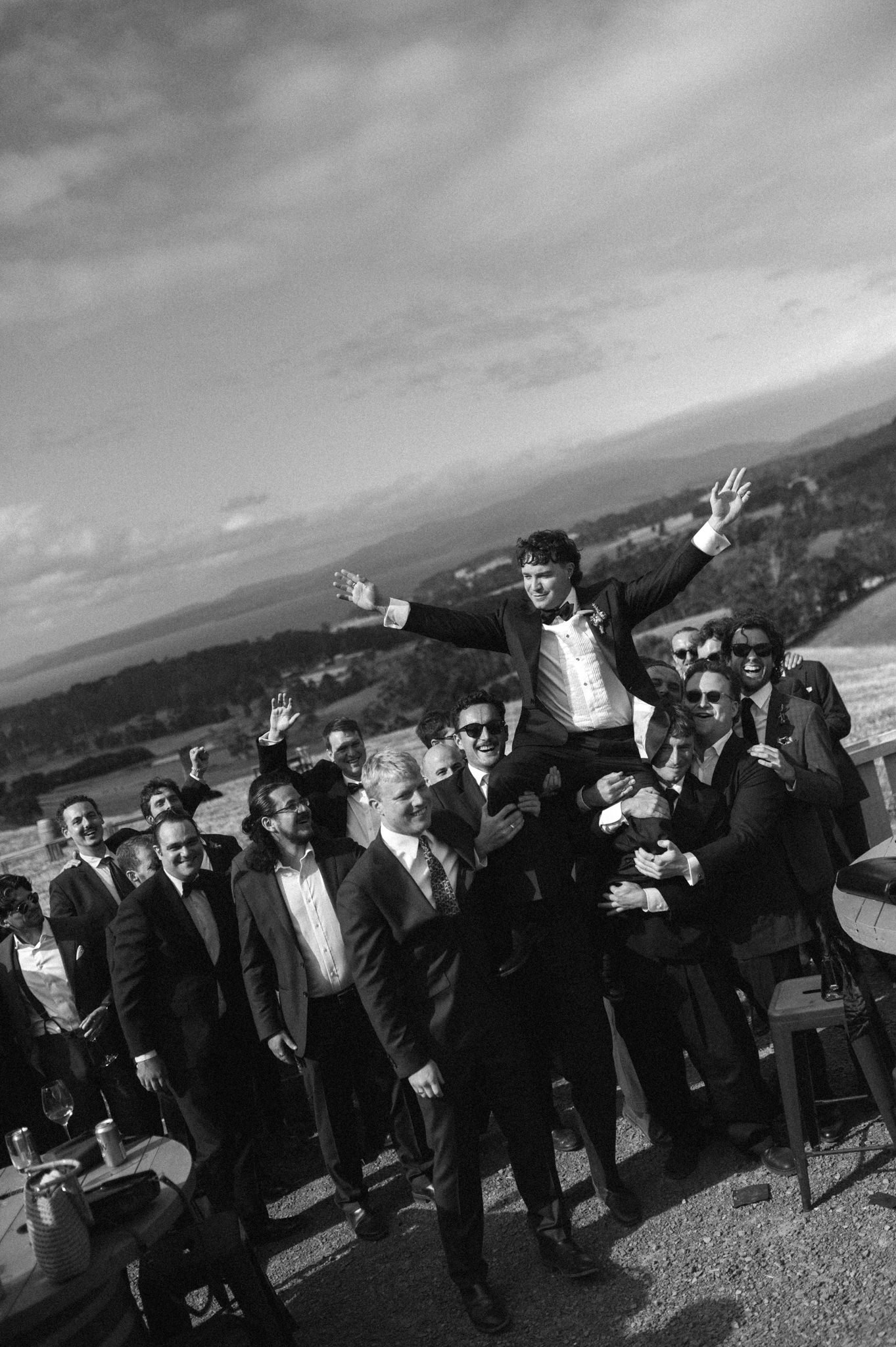 Groom and friends at Premaydena Hill, Tasman Peninsula, Tasmania