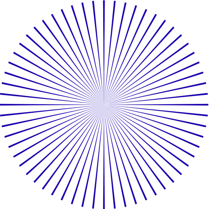 A circular pattern with radial blue lines on a black background, with a white shape resembling a cloud in the center.
