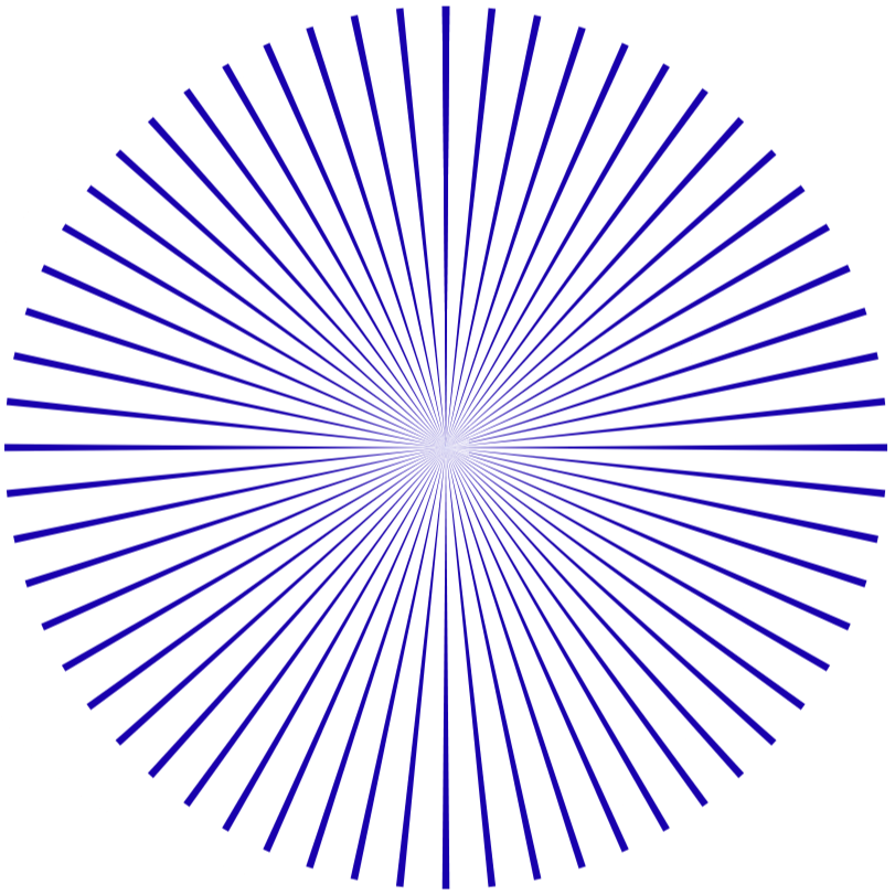 A circular pattern of blue radial lines emanating from the center, overlaying a white circle on a black background.