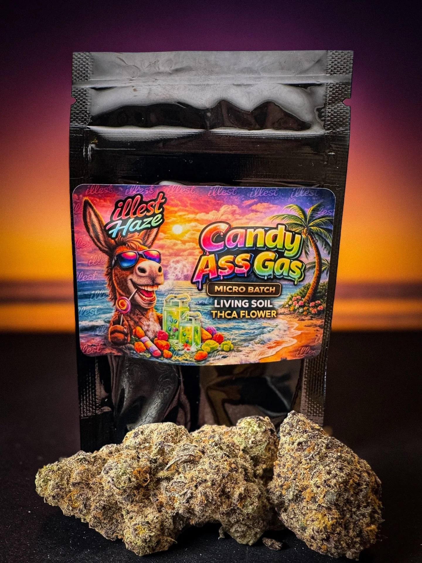 Sweet candy at first but that gas shows up quick. Exhale is straight fuel that lingers. Effects kinda melts the tension out of you and leaves you just relaxing. Not gonna put ya to sleep but not something for the morning for me.