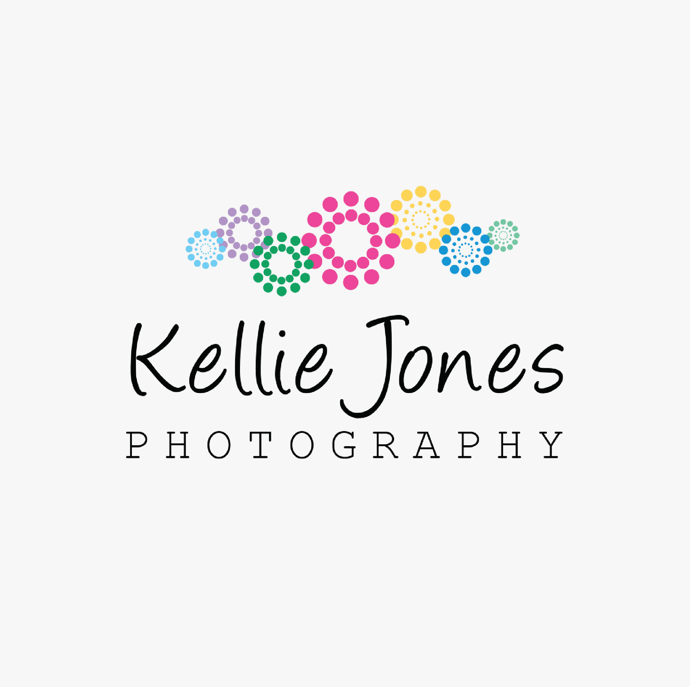 Logo for Kellie Jones Photography featuring colorful circle patterns above the text with the name 'Kellie Jones' in script font and 'Photography' in uppercase.